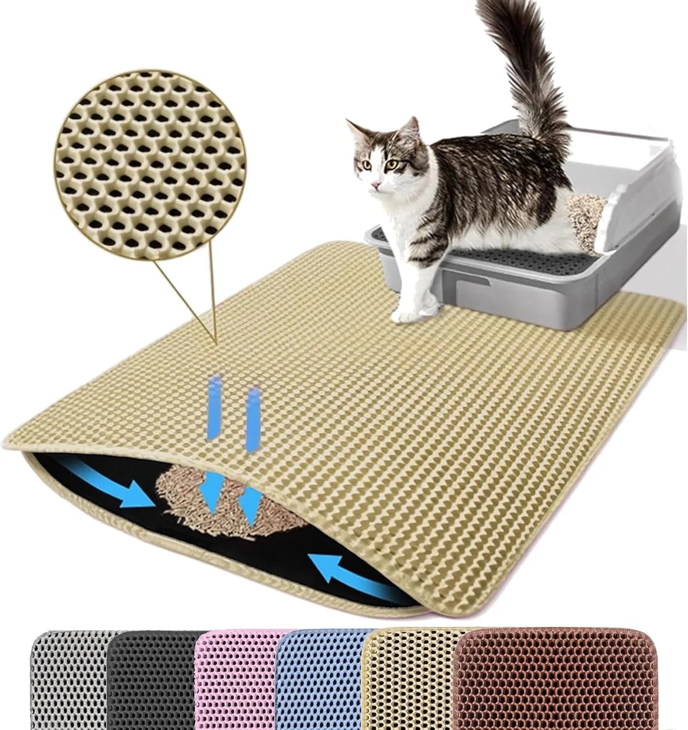 Double Layer Cat Litter Mat – Waterproof, Non-Slip, Wear-Resistant Pet Litter Box Mat