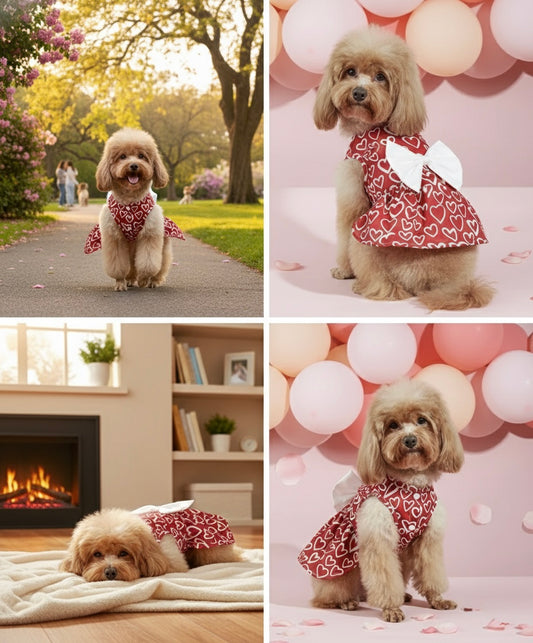 Valentine’s Day Pet Dress with Heart Design & Bow ❤️🐾