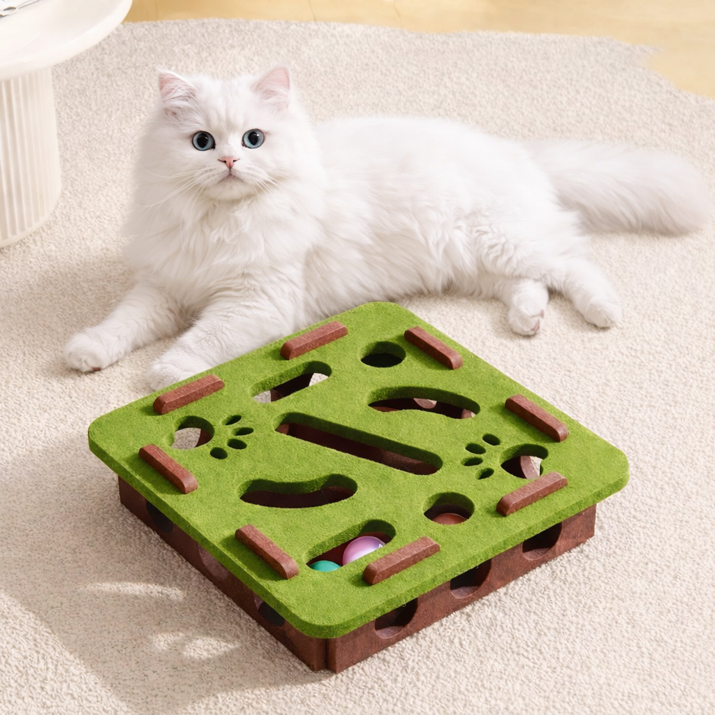 Interactive Felt Cat Puzzle Toy with Ball