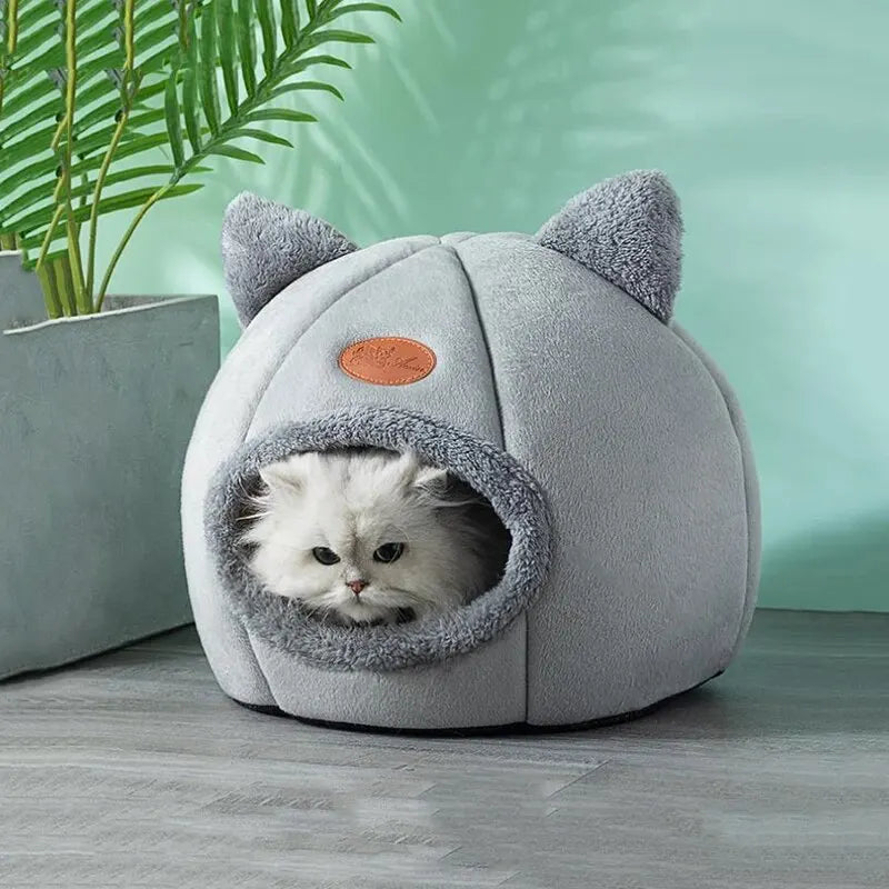 Cat Head Shape Cat House – Cute, Warm & Non-Slip Semi-Closed Sleep Cave