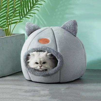 Cat Head Shape Cat House – Cute, Warm & Non-Slip Semi-Closed Sleep Cave
