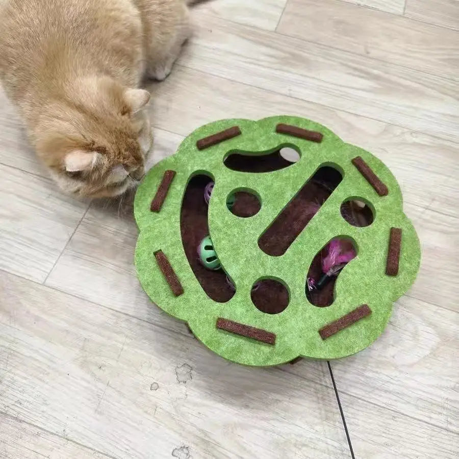 Interactive Felt Cat Puzzle Toy with Ball