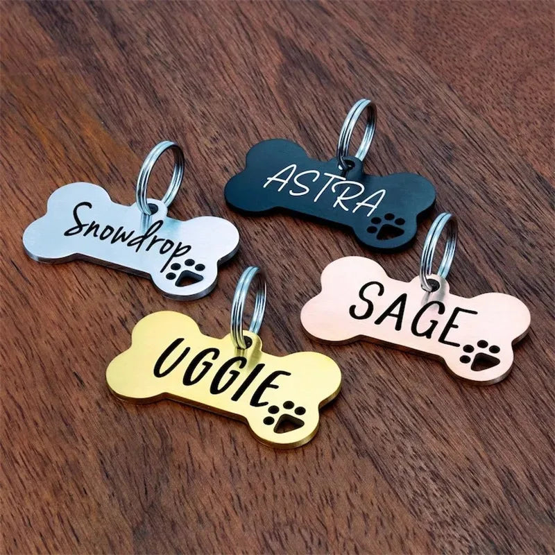 Bone Shaped Personalized Pet ID Tag for Dogs & Cats – Anti-Lost Collar Pendant with Free Engraving