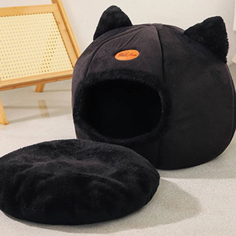 Cat Head Shape Cat House – Cute, Warm & Non-Slip Semi-Closed Sleep Cave