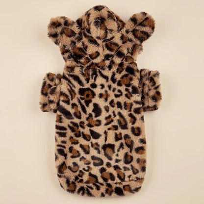 Leopard Plush Dog Hoodie for Small & Medium Dogs