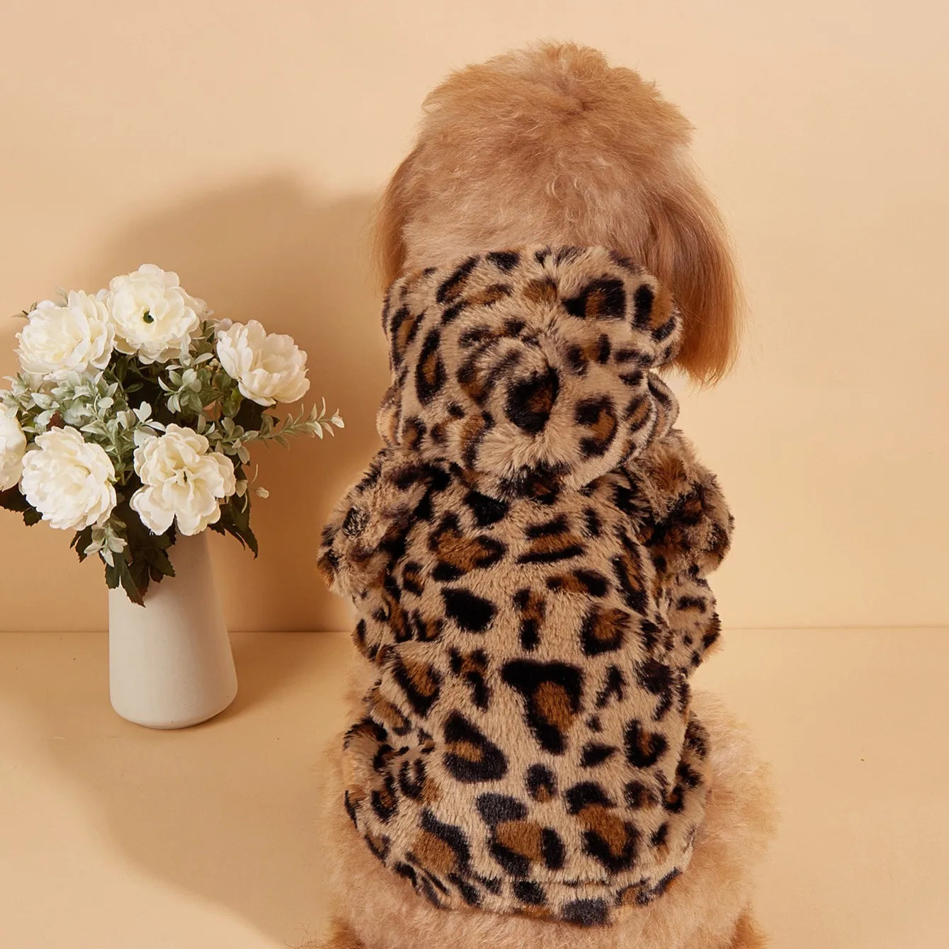 Leopard Plush Dog Hoodie for Small & Medium Dogs