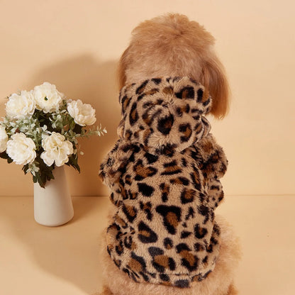 Leopard Plush Dog Hoodie for Small & Medium Dogs