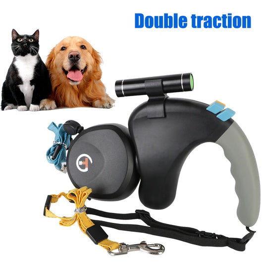 Retractable Dual Dog Leash with LED Light – Tangle-Free