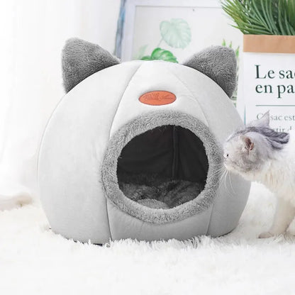 Cat Head Shape Cat House – Cute, Warm & Non-Slip Semi-Closed Sleep Cave