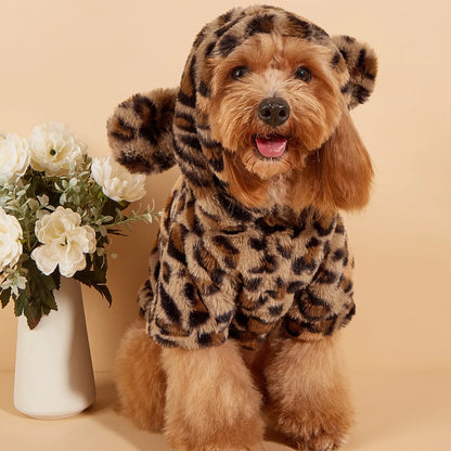 Leopard Plush Dog Hoodie for Small & Medium Dogs