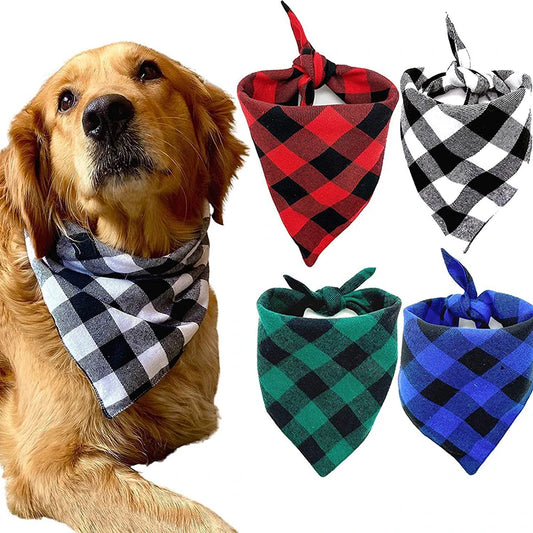 Premium Large Cotton Plaid Dog Bandana – Washable Pet Scarf Bow Tie Collar for Dogs, Cats & Puppies