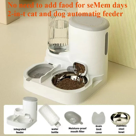 Automatic Pet Feeder Bowl with Integrated Water Dispenser for Cats & Dogs