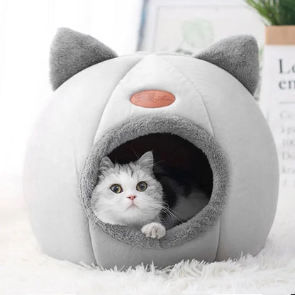 Cat Head Shape Cat House – Cute, Warm & Non-Slip Semi-Closed Sleep Cave