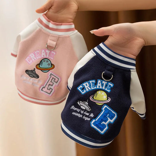 Fashion Pet Baseball Jackets Planet Pattern Dog Clothes For Small Medium Cat Teddy Coat Puppy Spring Clothes Warm Pet Hoodie