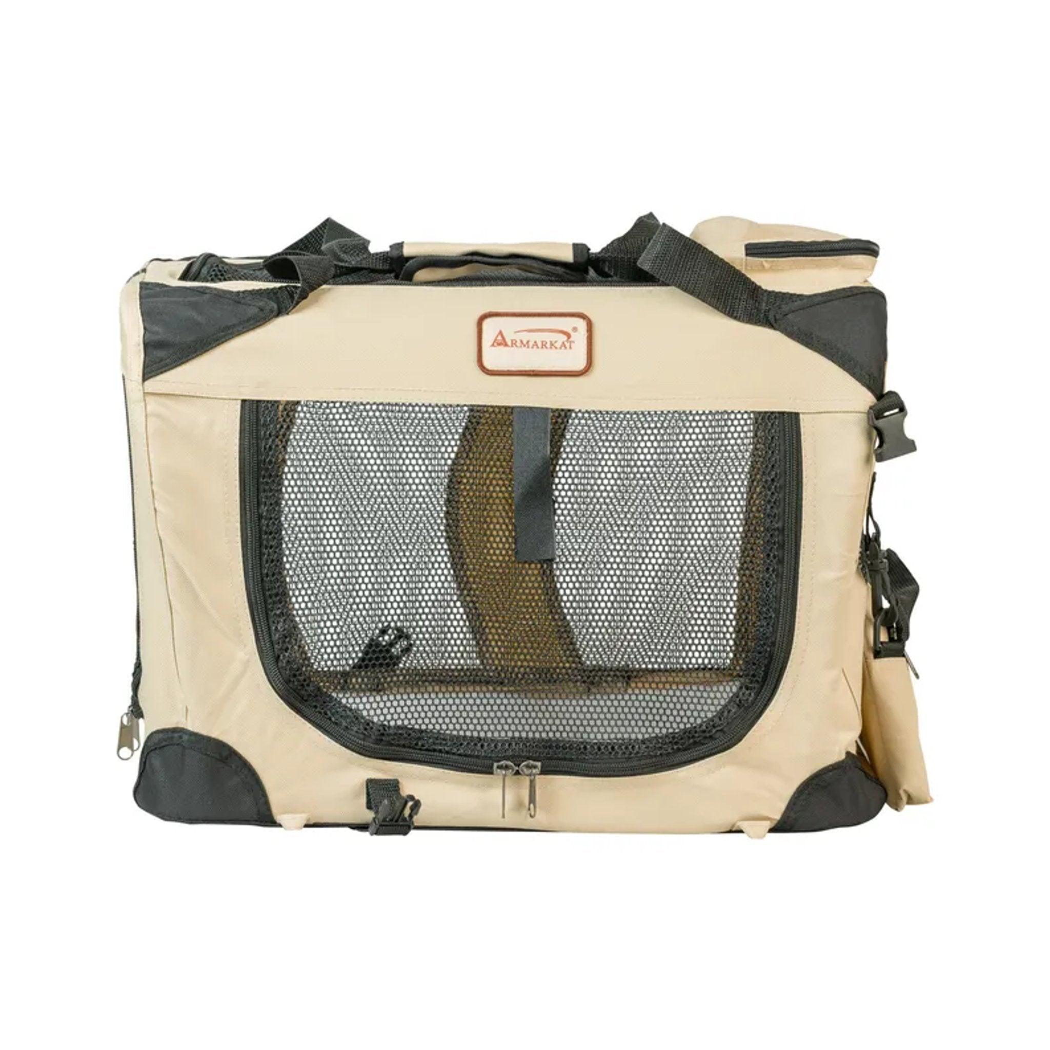 Folding Dog Crate Pet Travel Carrier - Beige