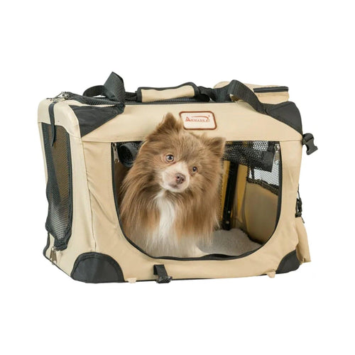 Folding Dog Crate Pet Travel Carrier - Beige