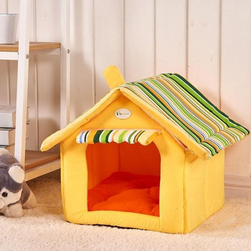 Cozy Striped Foldable Pet House And Bed