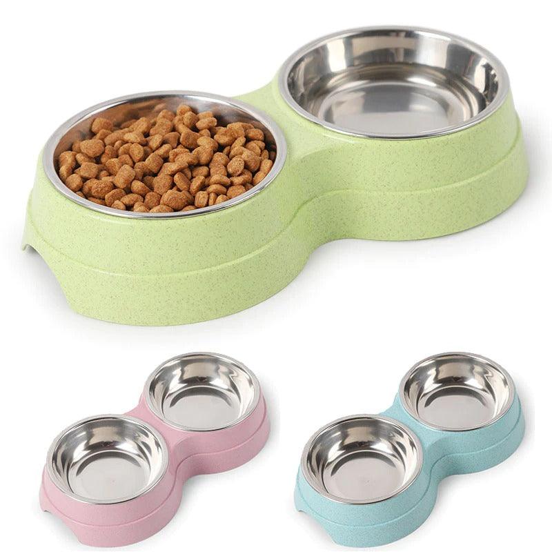Stylish Stainless Steel Double Pet Feeder - Premium Food And Water
